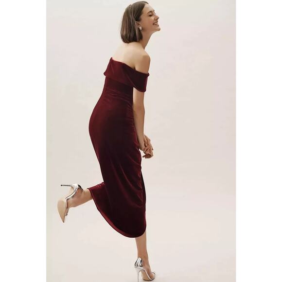 New Anthropologie BHLDN Edison Velvet Dress OTS VELVET MAXI $188 SIZE 0 Wine - Picture 4 of 5